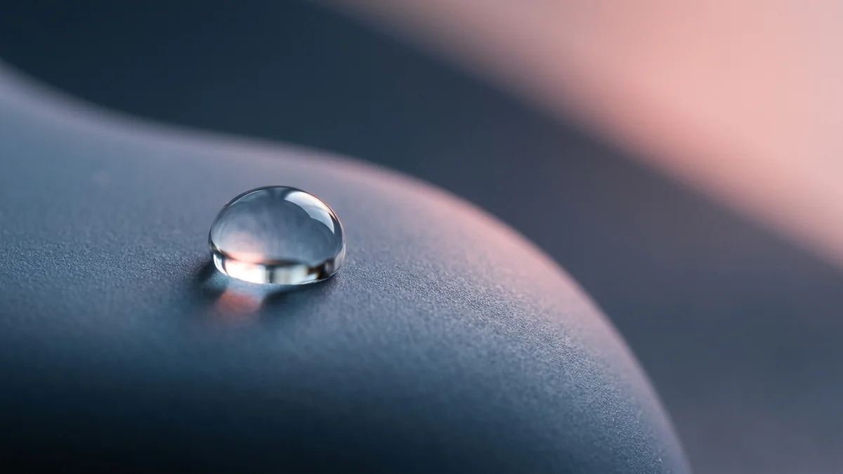 Macro texture of smooth silicone-like surface with water droplet