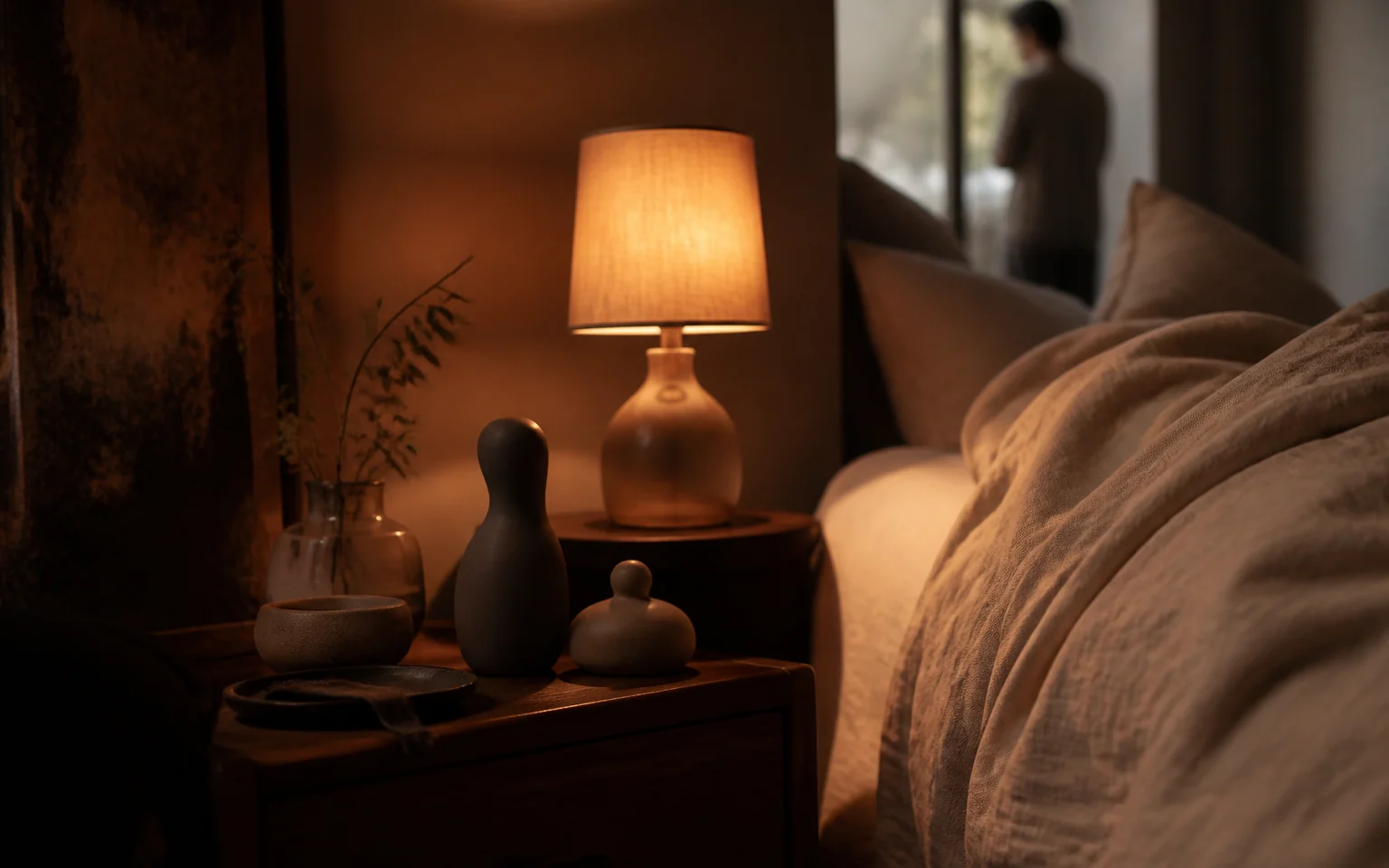 Warm bedroom wellness atmosphere